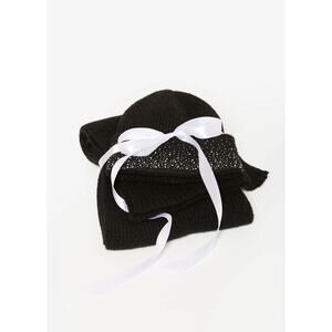NEW Crystal Embellished Soft Ribbed Knit Hat & Scarf Gift Set | Ribbon Wrapped